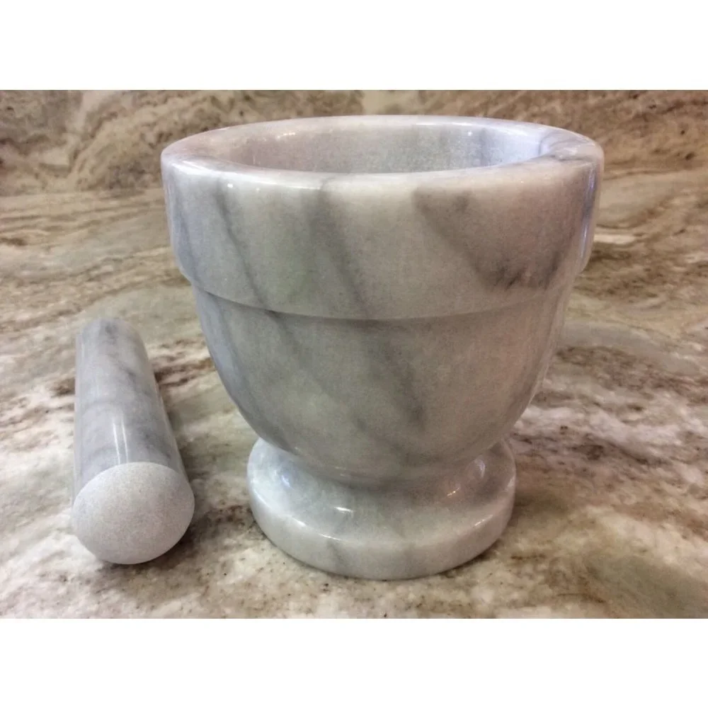 Mortar And Pestle. Norpro. 4"x4". Gray And White Marble. New. - Picture 1 of 9